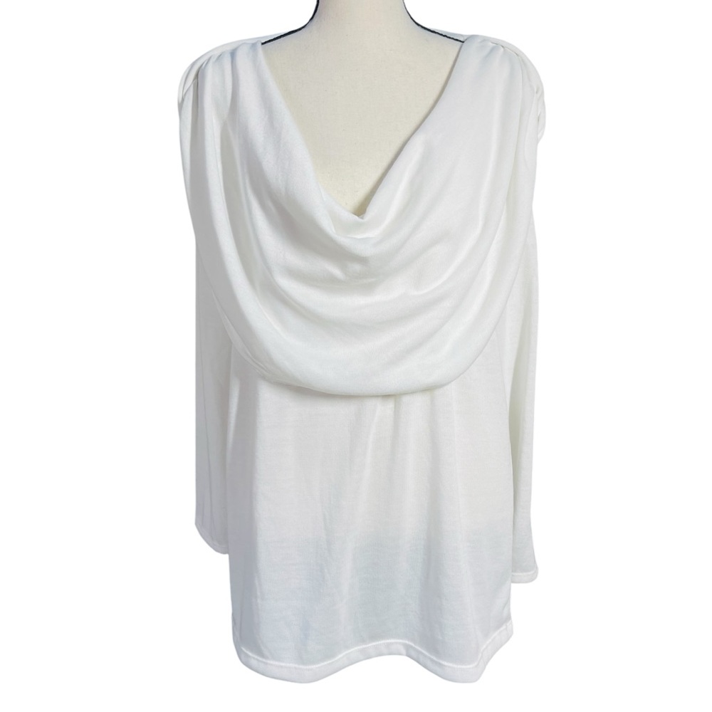 Caren Sport Elegant Plus Size White Draped Blouse